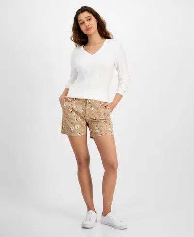 Shop Tommy Hilfiger Women's Hollywood Mid-rise Printed Shorts In Sand Combo