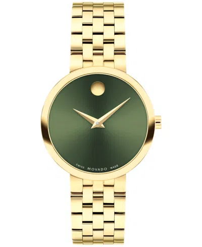 Movado Women Museum Classic Swiss Quartz Gold Pvd 29.5mm Watch In Green Dial