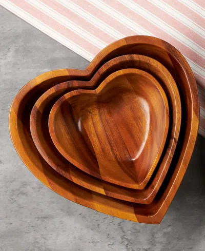 Nambe Eat Your Heart Set Of Three Acaia Wood Nesting Bowls In Brown