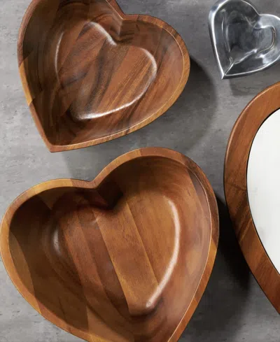 Nambe Eat Your Heart Set Of Three Acaia Wood Nesting Bowls In Brown