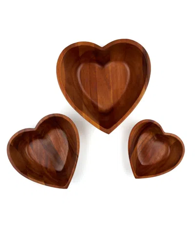 Nambe Eat Your Heart Set Of Three Acaia Wood Nesting Bowls In Brown