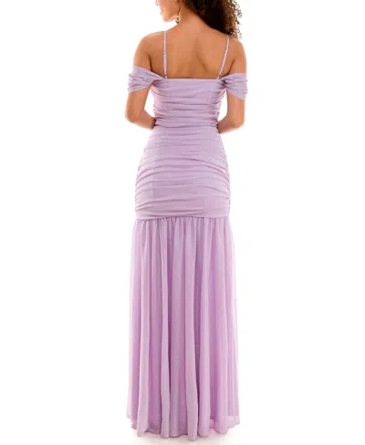 Shop Violet Weekend Juniors' Ruched Glitter Mermaid Gown In Lilac