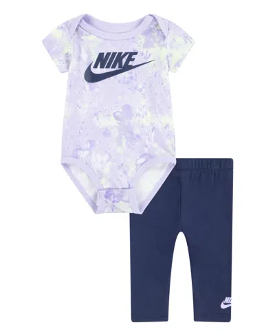 Shop Nike Baby Girls Bodysuit And Leggings Set In Midnight Navy