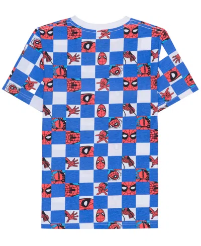 Shop Spider-man Spiderman Aop Big Boys Short Sleeve Graphic T-shirt In Blue