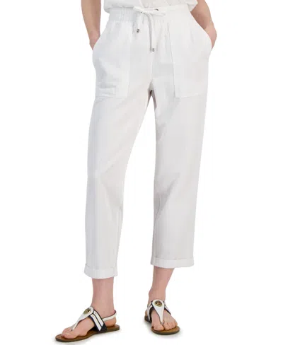 Shop Tommy Hilfiger Women's High Rise Cuffed Twill Pants In Brt White