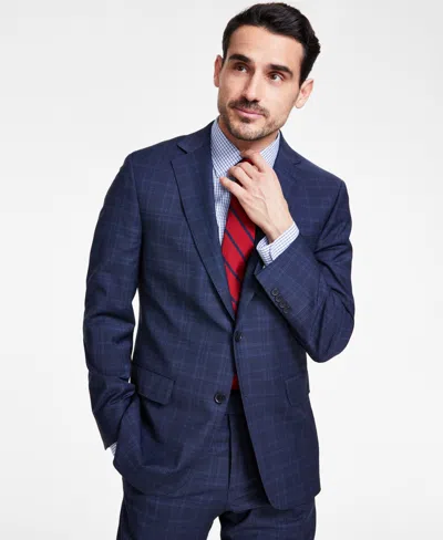 Shop Brooks Brothers B By  Men's Classic-fit Stretch Wool Blend Suit Jacket In Navy Plaid