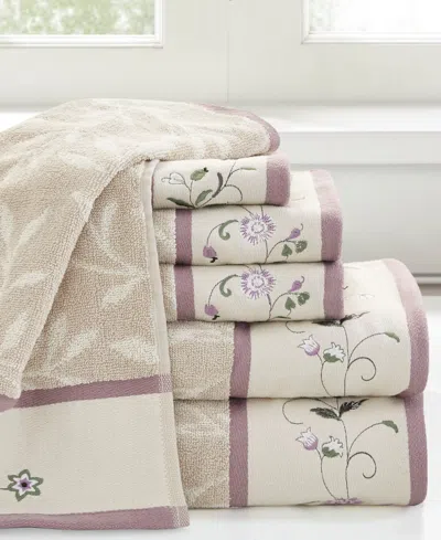 Madison Park Cotton 6-pc. Embroidered Serene Jacquard Towel Set In Purple