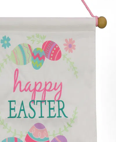 National Tree Company 19" Happy Easter With Eggs Banner In White