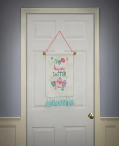National Tree Company 19" Happy Easter With Eggs Banner In White