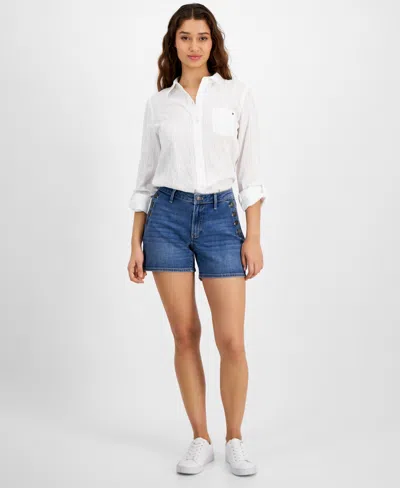 Shop Tommy Hilfiger Women's Greenwich Buttoned-pocket Denim Sailor Shorts In Mcknzi Wsh