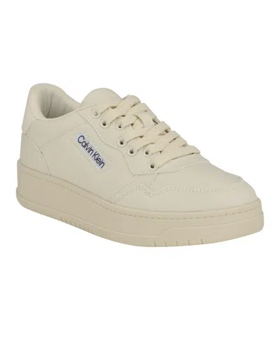 Shop Calvin Klein Women's Rhean Round Toe Lace-up Casual Sneakers In Ivory