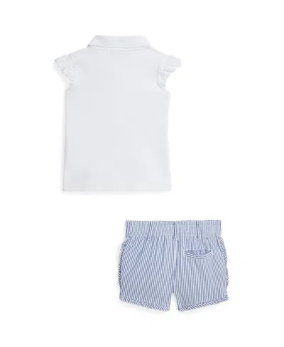 Shop Polo Ralph Lauren Baby Girls Mesh Polo Shirt And Seersucker Shorts Set In Blue,white