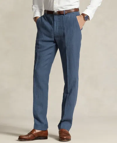 Shop Polo Ralph Lauren Men's Linen Suit Trousers In Corsair Blue
