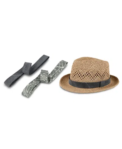 Shop Levi's Men's Packable Open Weave Fedora Hat With Two Interchangeable Bands In Olive