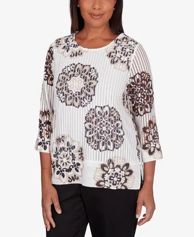 Shop Alfred Dunner Petite Opposites Attract Medallion Textured Top In Multi