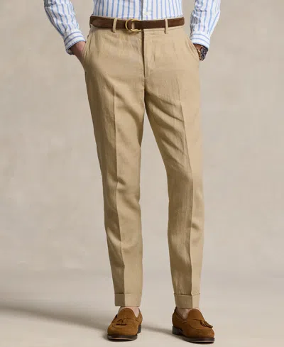 Shop Polo Ralph Lauren Men's Linen Suit Trousers In Coastal Beige