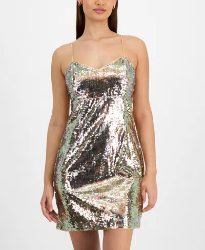 Shop Guess Women's Kelia Sweetheart-neck Sequin Mini Dress In Gold Multi