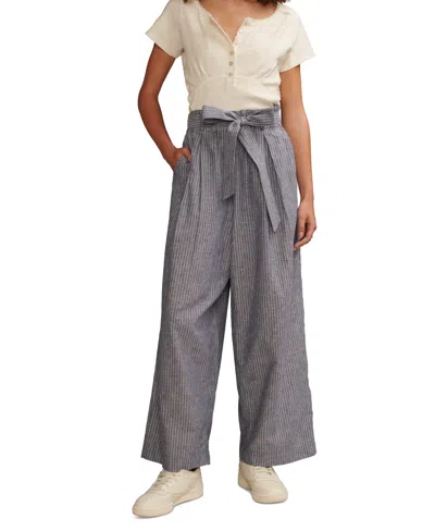 Shop Lucky Brand Women's Belted Paperbag-waist Wide-leg Pants In Blue Stripe