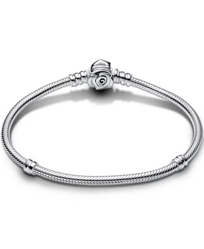 Pandora Rose Bloom Clasp Snake Chain Bracelet In Sterling Silver In Silver
