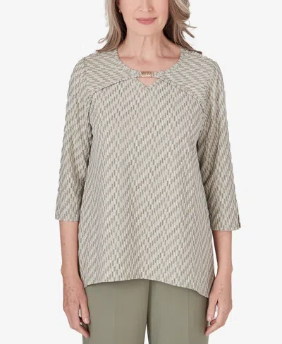 Shop Alfred Dunner Petite Tuscan Sunset Rib Knit Top In Aloe