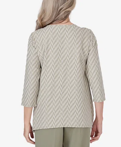 Shop Alfred Dunner Petite Tuscan Sunset Rib Knit Top In Aloe