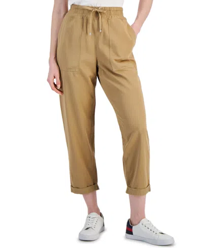Shop Tommy Hilfiger Women's High Rise Cuffed Twill Pants In Tannin