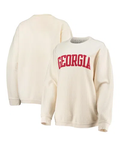 Pressbox Women'sâ Oatmeal Georgia Bulldogs Melange Poncho Vintage Fleece Long Sleeve Pullover Sweatshirt In White