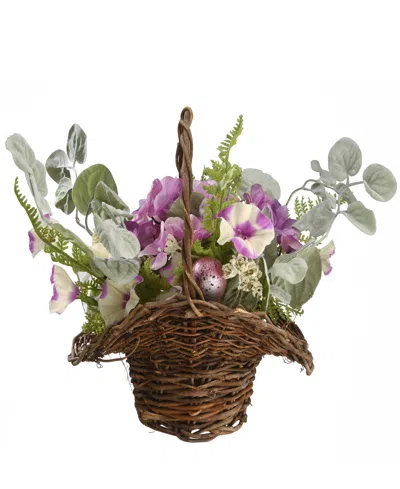 National Tree Company 16" Spring Decorated Basket In Purple