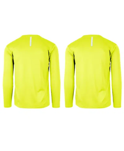 Galaxy By Harvic Men's Long Sleeve Moisture-wicking Performance Crew Neck Tee -2 Pack In Neon Green-neon Orange
