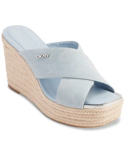 Shop Dkny Women's Maryn Crossband Espadrille Platform Wedge Sandals In Light Blue