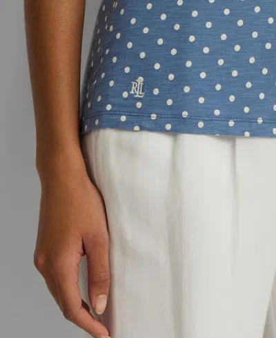 Shop Lauren Ralph Lauren Women's Puff-sleeve Polka-dot Tee, Regular & Petite In Blue