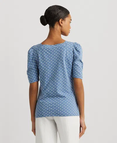 Shop Lauren Ralph Lauren Women's Puff-sleeve Polka-dot Tee, Regular & Petite In Blue