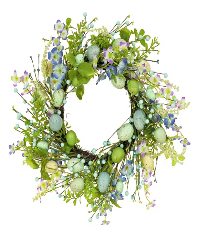 National Tree Company 20in Flowering Blue And Green Easter Wreath In Blue