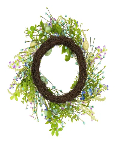 National Tree Company 20in Flowering Blue And Green Easter Wreath In Blue