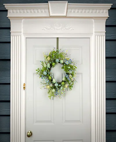 National Tree Company 20in Flowering Blue And Green Easter Wreath In Blue