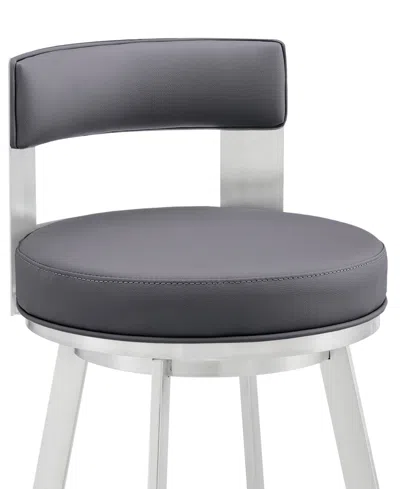 Armen Living Flynn 30" Swivel Bar Stool In Silver Metal With Faux Leather In Gray,silver
