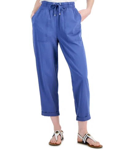 Shop Tommy Hilfiger Women's High Rise Cuffed Twill Pants In Harbor Bl