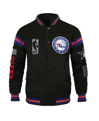 Shop Fisll Men's And Women's  X Black History Collection Black Philadelphia 76ers Full-snap Varsity Jacket