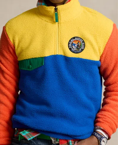 Shop Polo Ralph Lauren Men's Colorblocked Fleece Pullover Sweatshirt In Canary Yellow Multi