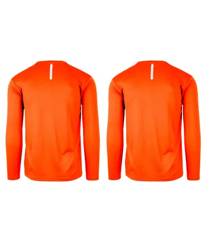 Galaxy By Harvic Men's Long Sleeve Moisture-wicking Performance Crew Neck Tee -2 Pack In Neon Orange-neon Orange