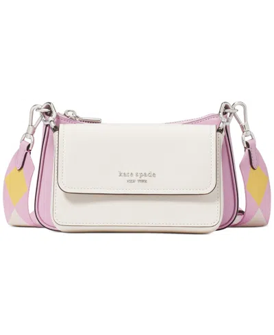 Shop Kate Spade Double Up Colorblocked Saffiano Leather Crossbody In Parchment Multi