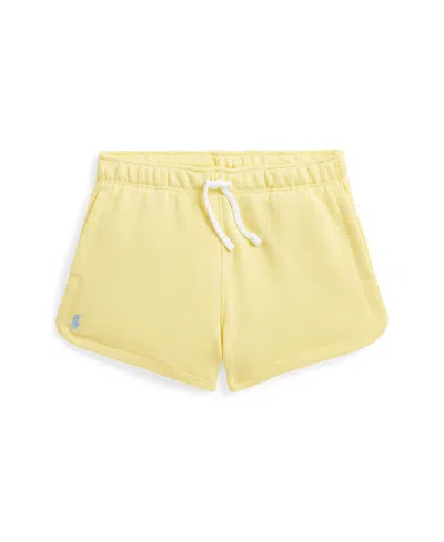 Shop Polo Ralph Lauren Toddler And Little Girls Terry Drawstring Shorts In Wicket Yellow With Bluebell