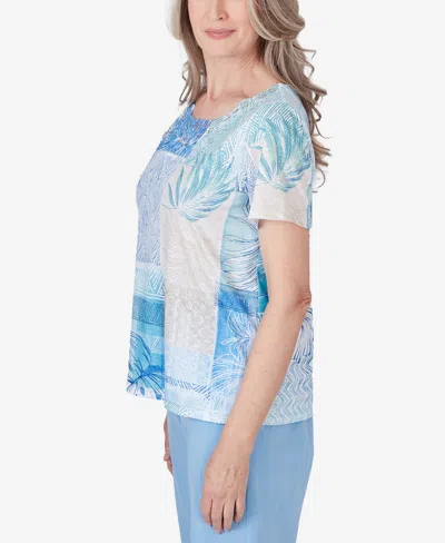 Shop Alfred Dunner Petite Hyannisport Patchwork Leaf And Lace T-shirt In Multi