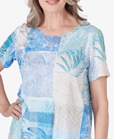 Shop Alfred Dunner Petite Hyannisport Patchwork Leaf And Lace T-shirt In Multi