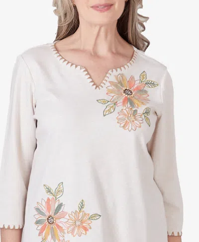 Shop Alfred Dunner Petite Tuscan Sunset Embroidered Flower Top In Oatmeal