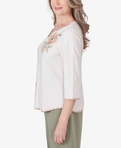 Shop Alfred Dunner Petite Tuscan Sunset Embroidered Flower Top In Oatmeal