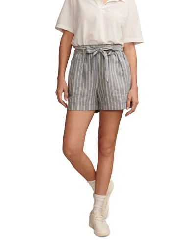 Shop Lucky Brand Women's Paperbag-waist Cuffed Shorts In Indigo Stripe