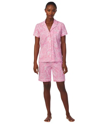 Shop Lauren Ralph Lauren Women's 2-pc. Notched-collar Bermuda Pajamas Set In Pink Paisley