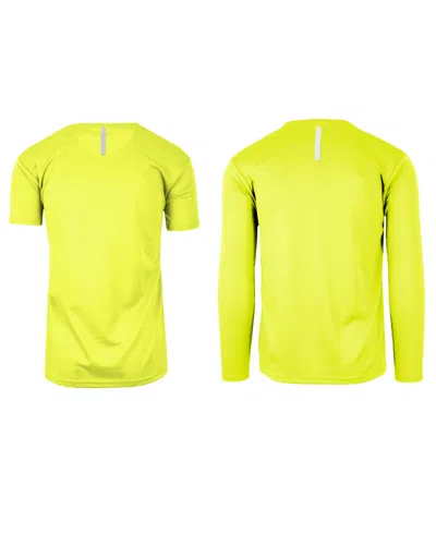 Galaxy By Harvic Men's Short Sleeve Long Sleeve Moisture-wicking Quick Dry Performance Crew Neck Tee-2 Pack In Neon Green-neon Orange
