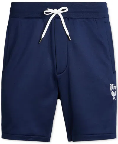 Shop Polo Ralph Lauren Men's Athletic Fleece Shorts In Newport Navy,white